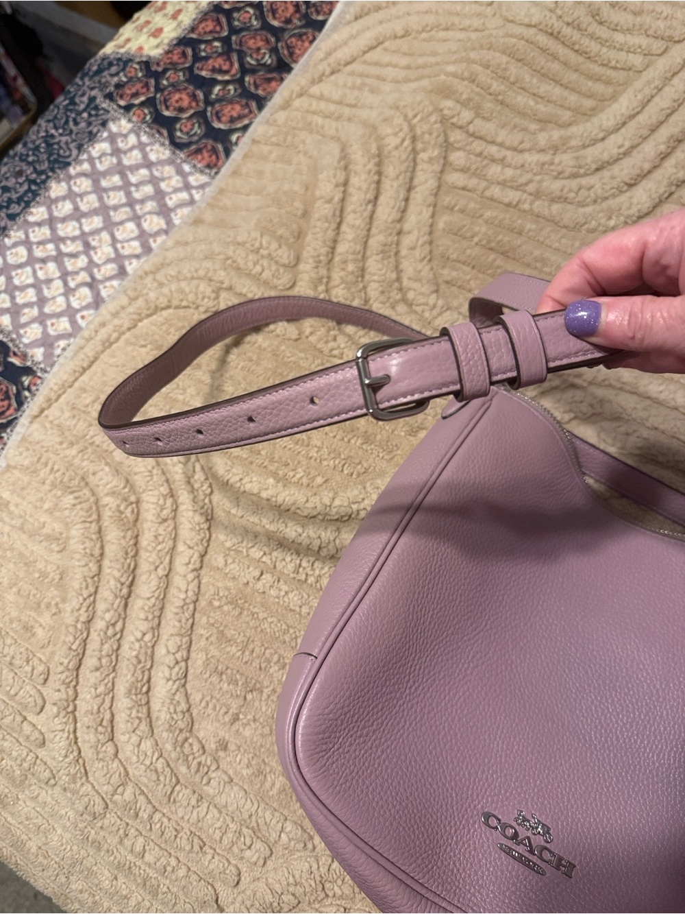 Coach Mia Pebbled Leather Shoulder Bag Crossbody Lilac Purple F28966 - Picture 11 of 11